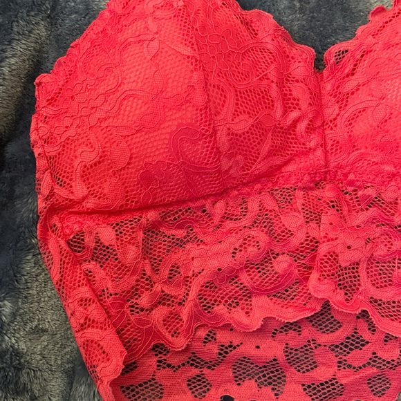 Lingerie Set Sz Medium Pink fuchsia Lace Bralette Bra Matching Panties Waist Fit - Picture 7 of 10